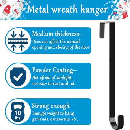 4 Pack Wreath Hangers for Front Door, Over The Door Wreath Hanger Halloween Decorations Wreath Hook for Hanging Christmas Easter Fall Decoration, Welcome Sign Holder Two Each of 12" and 15" (Black)