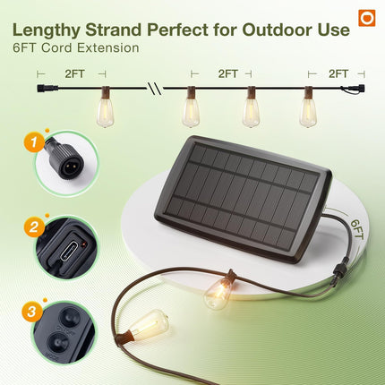 addlon 54(48+6) FT Solar String Lights Waterproof,Patio Lights Solar Powered with Remote& USB Port 24+2 LED Shatterproof Bulbs 3 Lighting Modes Outdoor Lights for Camping Backyard Garden