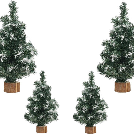 alfyng 4pcs Tabletop Mini Christmas Tree, Simulated Snow Miniature Pine Christmas Trees with Wooden Base for Christmas Decor Xmas Party Home Table Craft Decorations 7.87/11.81 Inch