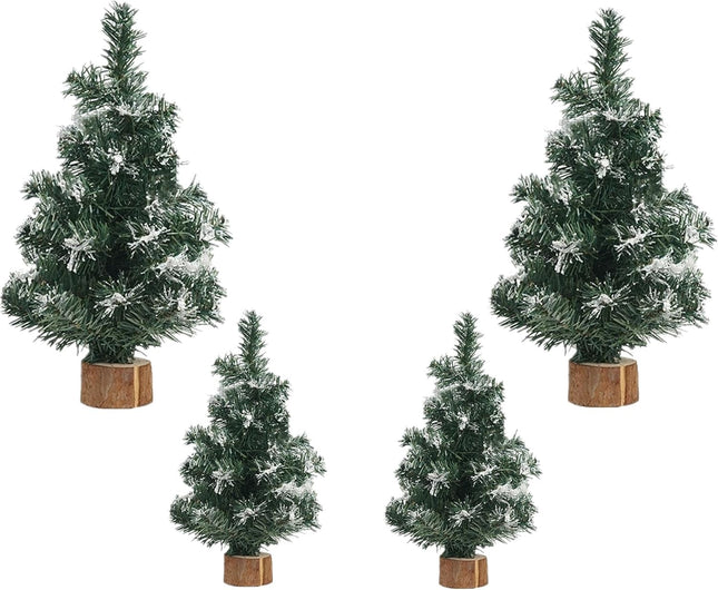 alfyng 4pcs Tabletop Mini Christmas Tree, Simulated Snow Miniature Pine Christmas Trees with Wooden Base for Christmas Decor Xmas Party Home Table Craft Decorations 7.87/11.81 Inch