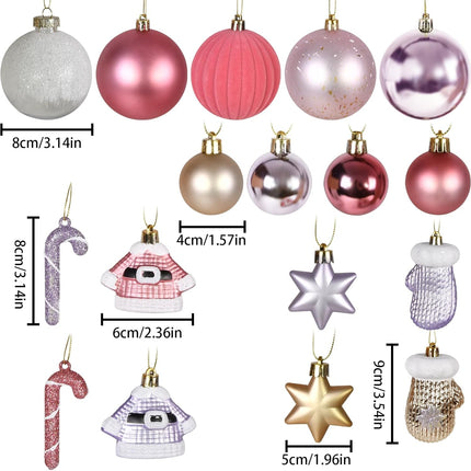 Beinhome 40ct Christmas Ball Ornaments Set, Red Pink and Gold Shatterproof Christmas Tree Ornaments Hanging Ball Decoration Bulk for Xmas Home Party Festival Decor