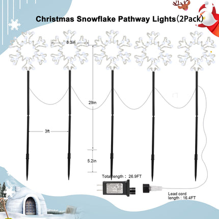 Snowflakes Christmas Pathway Lights Outdoor, 10 Large Snowflakes Christmas Decorations Outdoor Yard, Pathway Marker Stake Lights for Patio Ground Path Sidewalk Walkway Driveway