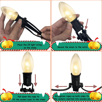C9 Christmas Pathway Lights Outdoor, 38Ft 25 C9 Incandescent Warm White Pathway Marker Stakes Lights, Christmas Yard Decorations Outdoor Lights Waterproof for Walkway Lawn Sidewalk Driveway Holiday