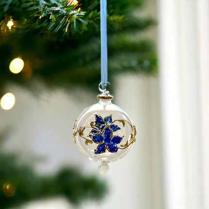 Hand-Blown Glass Christmas Ornament for Xmas Decorations - Hanging Ornament for Christmas Tree Topper - Engraved Glass Ornament with 14k Gold