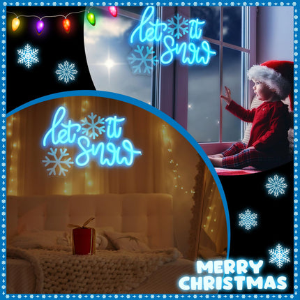 Let It Snow Neon Sign Christmas Neon Light Winter LED Sign 11.8 x 16.5 Inch Snowflake Window Light Wall Art Decoration USB Powered for Christmas winter Birthday Ceremony Party Decor