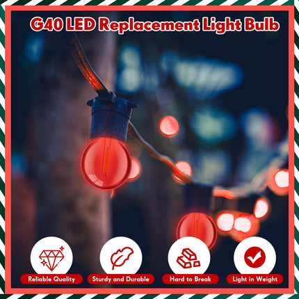LEIFIDE 25 Pcs G40 Light Bulbs G40 LED Replacement Light Bulb 1W G40 Globe Bulb Plastic Bulb E12 Base Christmas Round Replacement Bulb for Outdoor Indoor Patio String Lights Xmas (Red)