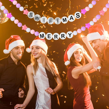 16 Ft Merry Christmas Banner Decoration Friendship Bracelet Banner, Merry and Bright Hanging Pre-Strung 3D Music Fans Garland for Xmas Tree Indoor Outdoor Holiday Party Decor(Pink)