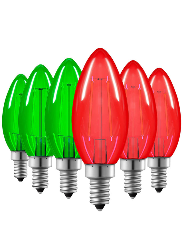 EDISHINE Christmas C35 Red & Green Dimmable LED Light Bulbs, 5W Equivalent 60W, LED Filament Light Bulb, 6 Pack E12 Socket, Clear Glass Edison Bulb for Christmas, Holiday, Porch, UL Listed