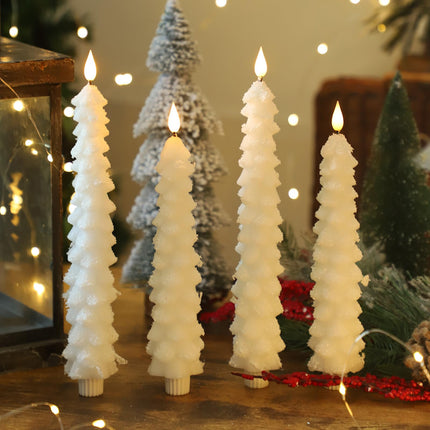 4 Pcs Flameless Candles with Remote, Christmas Tree Candles, Battery Operated Candlestick, Flickering LED Christmas Window Candles Real Wax Taper Candlesticks White