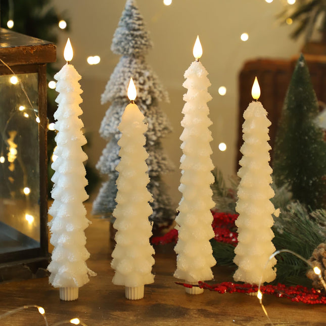 4 Pcs Flameless Candles with Remote, Christmas Tree Candles, Battery Operated Candlestick, Flickering LED Christmas Window Candles Real Wax Taper Candlesticks White