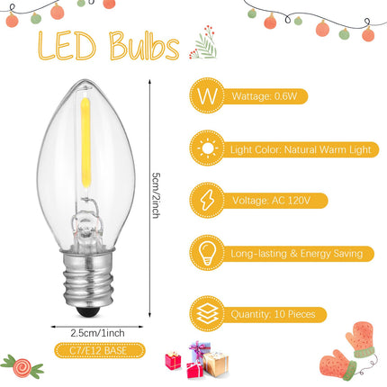 Retisee 2 Pcs Christmas Accessory Cord with 5 C7 LED Light Bulbs and Outlet 9.84 ft Christmas Village Light Accessory Cord with Remote Control for Christmas Village Houses Craft Decoration