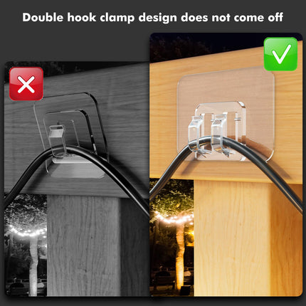 Hooks for Outdoor String Lights - 300 Pack with Adhesive Strips - No Damage, No Tools, No Holes, Waterproof and UV-Resistant, Perfect for Christmas and Patio Decor