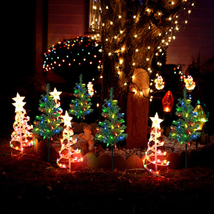 d 4-Pack Solar Christmas Garden Stake Lights, Decorative Xmas Tree Solar Christmas Yard Stake Outdoor Waterproof Christmas Pathway Lights for Christmas Decoration Garden Patio Yard