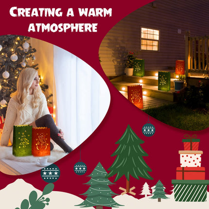 Sabary 50 Set Christmas Luminary Bags with Flameless Candles LED Tea Lights Paper Xmas Luminaries Bags Outdoor Red and Green with Tree, Snowman, Gnome Design for Christmas Party (Snowman)