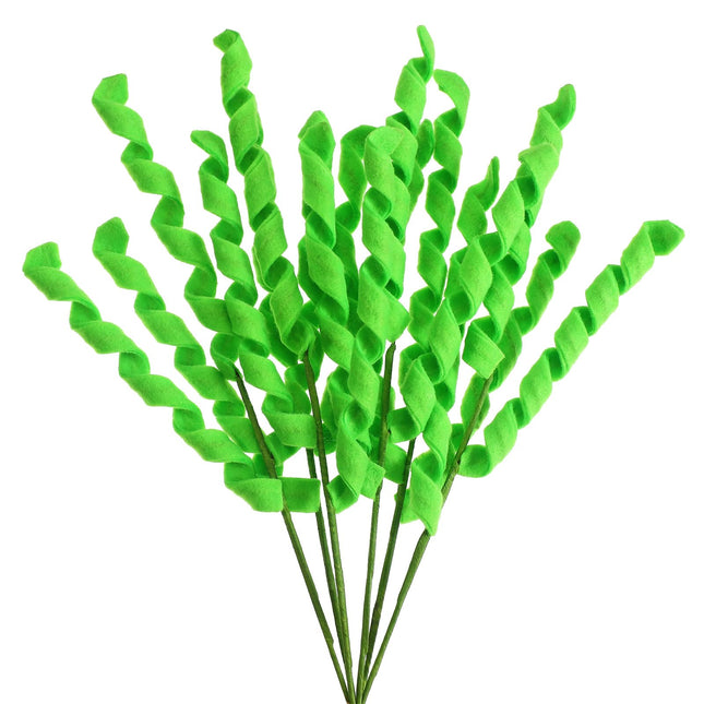 16 Pcs Christmas Tree Curly Picks Ornaments 15'' Fabric Holiday Xmas Picks Decorative Sprays for Xmas Tree, Wreath, Garland Craft Home Holiday Vase Filler Xmas Party Decor(Green,Solid Color)
