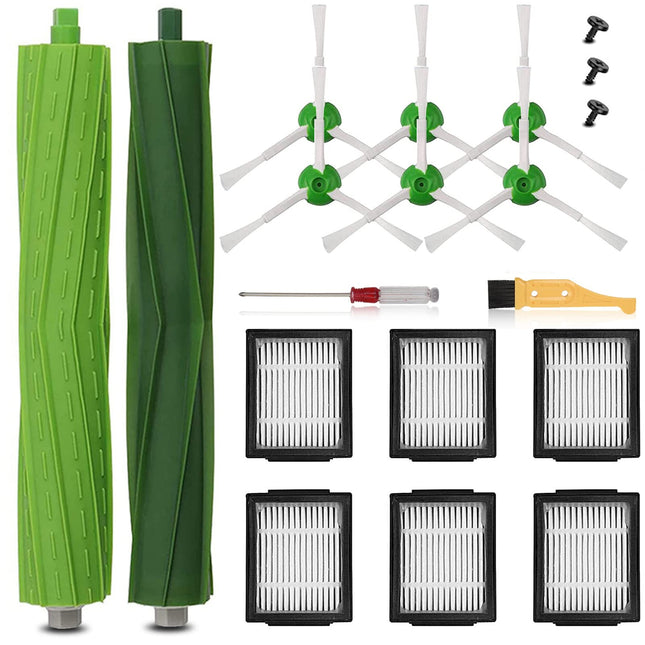 Parts Compatible With Irobot Roomba I, E & J Series I7 I7+ I2 I3 I3+ I4 I4+ I6 I6+ I8 I8+Plus J6+ J7 E5 E6 E7, 1 Set Of Multisurface Rubber Brushes, 6 Hepa Filters, 6 Side Brushes