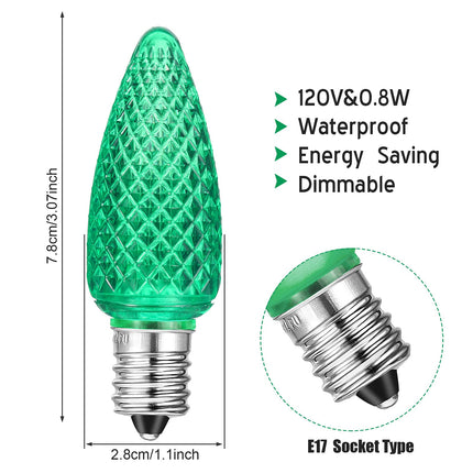 50 Pieces C9 Christmas Light Replacement Bulb E17 LED Easter Light Replacement Bulb Outlet Faceted Christmas Bulb LED for Holiday Decoration(Red, Green)
