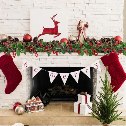 Artiflr Red Berry Christmas Garland, 6Foot Flexible Artificial Berry Garland for Indoor Outdoor Home Fireplace Decoration for Winter Christmas Holiday Year Decor