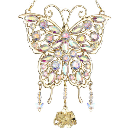 Christmas Butterfly Ornaments Decor Hanging Rhinestones Metal Suncatcher Ornament for Christmas Tree Window Home Decoration, Glittering Butterfly s for Women, Mom-Gold