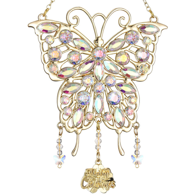 Christmas Butterfly Ornaments Decor Hanging Rhinestones Metal Suncatcher Ornament for Christmas Tree Window Home Decoration, Glittering Butterfly s for Women, Mom-Gold
