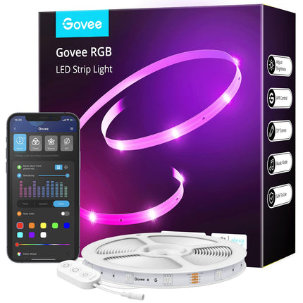 Govee Smart WiFi LED Strip Lights, 50ft RGB Led Strip Lighting Work with Alexa and Google Assistant, Color Changing Light Strip, Music Sync, LED Lights for Bedroom, Party, Christmas, Easy to Install