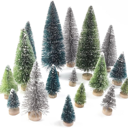 TIHOOD 33PCS Christmas Decorations Mini Christmas Trees, Artificial Christmas Tree Bottle Brush Trees with Wooden Base for Christmas Decor Christmas Party Home Table Craft