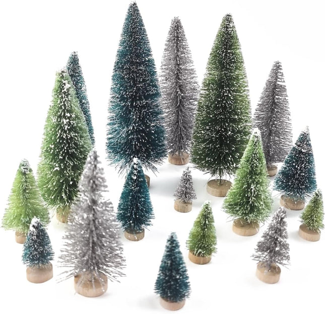 TIHOOD 33PCS Christmas Decorations Mini Christmas Trees, Artificial Christmas Tree Bottle Brush Trees with Wooden Base for Christmas Decor Christmas Party Home Table Craft