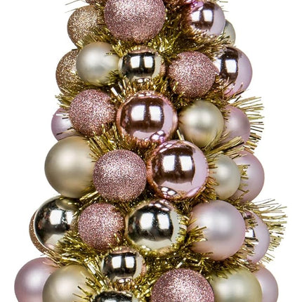 16" Mini Christmas Tree, Small Xmas Tree Decorations with 94 PCS Shatterproof Christmas Ornaments Balls for Christmas Party Centerpiece -Gold Pink