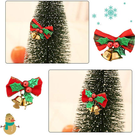 16 Pack Christmas Bow with Bells Xmas Mini Bowknot Craft Ornament Christmas Tree Hanging Decor