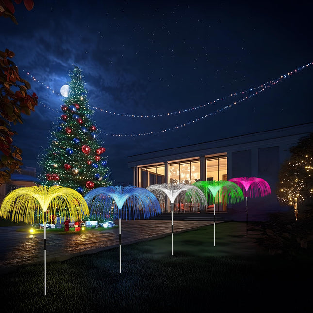 Solar Lights Outdoor Garden Waterproof 5 Pack, 7 Color Changing Solar Flowers Garden Lights, Outdoor Decorative Solar Powered Stake Jellyfish Light for Yard Patio Pathway Party Holiday Christmas Decor