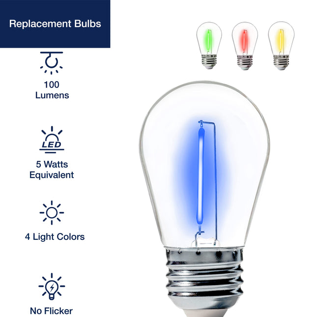 FLSNT 24-Pack S14 Colored LED String Light Bulbs, 1W Waterproof Outdoor Indoor Replacement Bulbs, E26 Base, CRI80, Red/Green/Blue/Warm White
