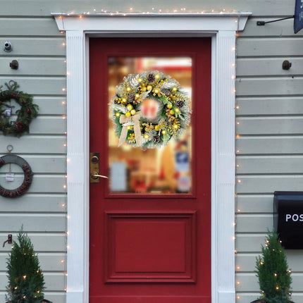Large Christmas Wreath with Lights, 22 Inch Battery Operated Pre lit Gold Christmas Wreaths and Garland for Front Door Outdoor Indoor Windows Kitchen cabinets Car Pine Wreath Decor