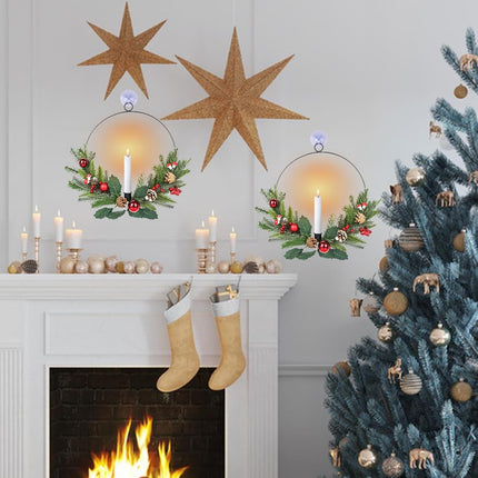 Wondise Flameless Candles with Remote and Timer Wreaths, Real Wax Battery Operated Wreaths with LED Flickering 3D Flame, Christmas for Front Door Window Holiday Christmas Decor