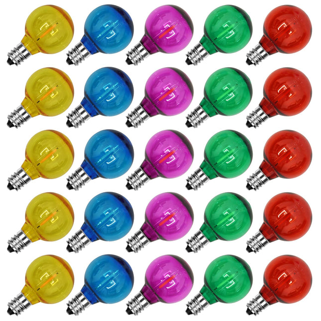 25 Pack G40 LED Christmas Replacement Globe Light Bulbs, 0.6 Watt Colored Christmas Light Bulbs with E12 Candelabra Base, Shatterproof Round Christmas Lights for Outdoor Indoor Decor- Clear Multicolor
