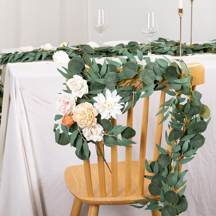 Kisflower 5 Pack 6.56FT Eucalyptus Garlands Artificial Greenery with Willow Leaves Fake Hanging Plants Vines for Wedding Arch Decorations Party Hotel Room Table Home Garden Office Wall Decor