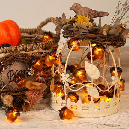 BOHON 3D Acorn Fall Decor Harvest String Lights Battery Powered with Remote and Timer 10ft 30 LEDs Thanksgiving Decorations for Christmas Party Autumn Tree Ornaments