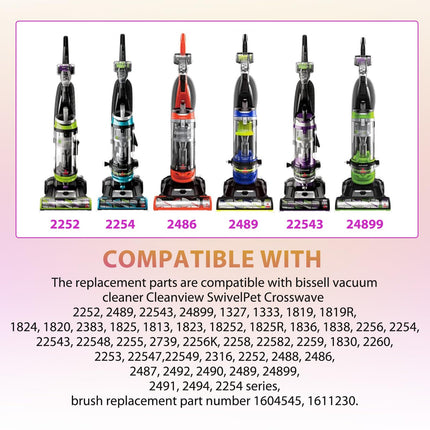2252 Parts Compatible With Bissell Cleanview Swivel Pet Vacuum 2252 2254 2486 2488 2489 2253 2254 2258 22528 3197 3198 Vacuum Cleaner 1 Brush Roll,4 Belts,4 Filters With 1 Cleaning Tool