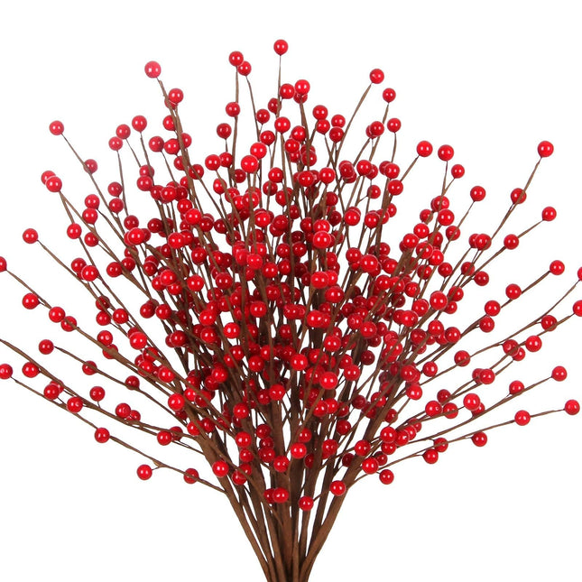 ZIFTY 15Pcs Artificial Holly Berry Stem, 16.5 Inch Holly Berry Pick Decorative Wire Branch Sprays for Christmas Tree Decorations DIY Crafts Flower Arrangements Wedding Holiday Home Decor (Red)