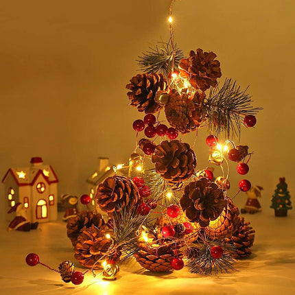Christmas Garland with Lights,Red Berry Pine Cone Garland,6.56FT 20 LED Battery Operated Christma Garland String Lights,Xmas Decor for Home Table Fireplace Mantel Christmas Decorations