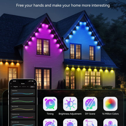 Permanent Outdoor Lights, Smart RGB Outdoor Lights for House, 150ft with 108 LED, IP67 Waterproof LED Lights for Christmas Decorations, Work with Remote, APP, Alexa, Google Assistant