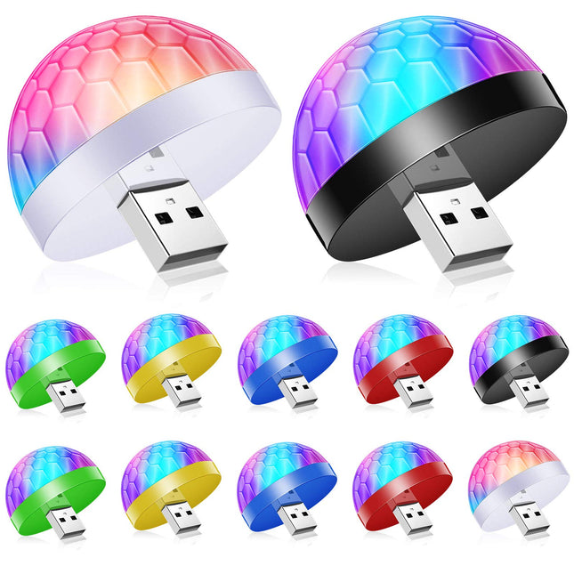 Honoson 12 Pieces USB Mini Disco Ball Lights DJ Ball USB Magic Strobe Light LED Atmosphere Party Light Christmas Disco Stage Lights with 36 Adapters for Christmas Party DJ Stage Decor