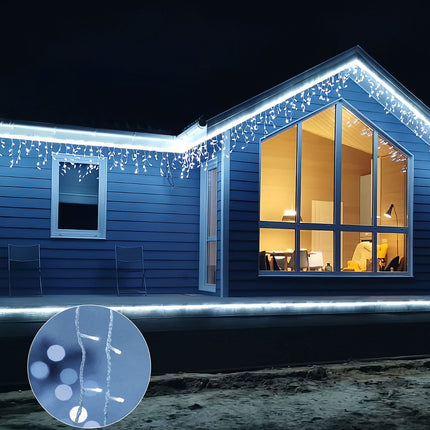 32.8ft 400 LED Icicle String Lights, 8 Modes Waterproof Icicle Christmas Lights Outdoor with Memory Function, Curtain Fairy Lights Hanging Decor for Home, Party, Wedding, Christmas (Cool White)