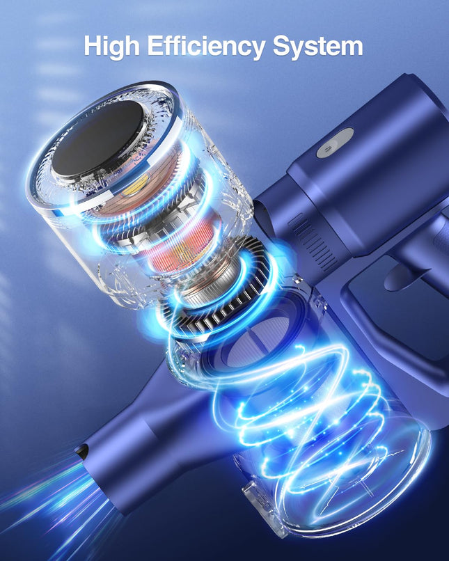 Cordless Vacuum Cleaner, Stick Vacuum Cleaners With 28Kpa Powerful Suction, Antitangle Handheld Vacuum Cleaner For Home With Led Display For Carpet Hardwood Floor Pet Hair Car Cleaning Blue