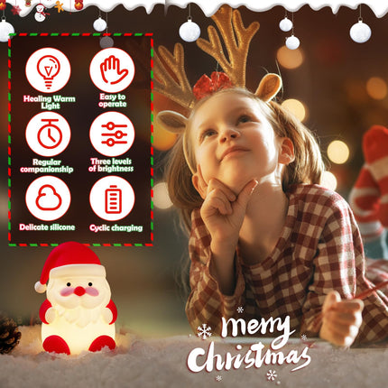 Rechargeable LED Christmas Night Light - 3 Level Dimmable Touch Lamp for Nursery and Kids Room Decor - Perfect Sleep Aid and