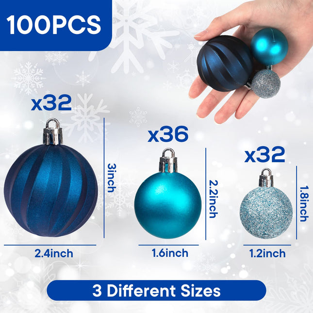 LOVEINUSA 100PCS Shatterproof Christmas Ornament Ball Set, Assorted Glitter Baubles for Tree Decorations and Wreaths
