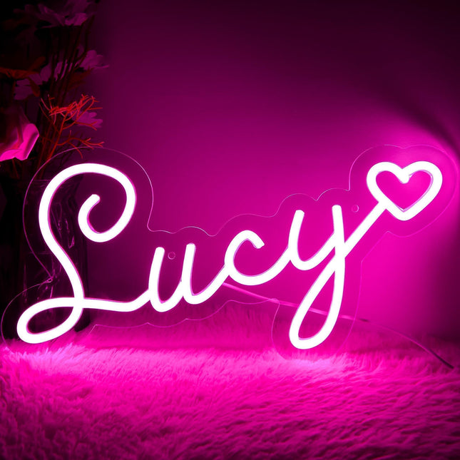Large Lucy Name Neon Sign for Wall Decor,LED Name Lucy Neon Light for Kids Bedroom,Birthday Party Decoration,Neon Sign Customizable for Girl,Birthday Lucy Name Deocr,Size 16.1 8.9 Inches(JTD050)