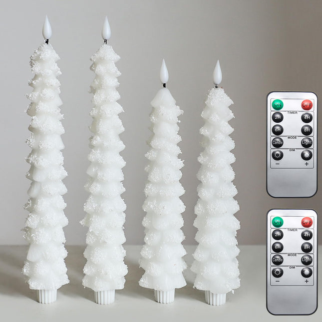 4 Pcs Flameless Candles with Remote, Christmas Tree Candles, Battery Operated Candlestick, Flickering LED Christmas Window Candles Real Wax Taper Candlesticks White