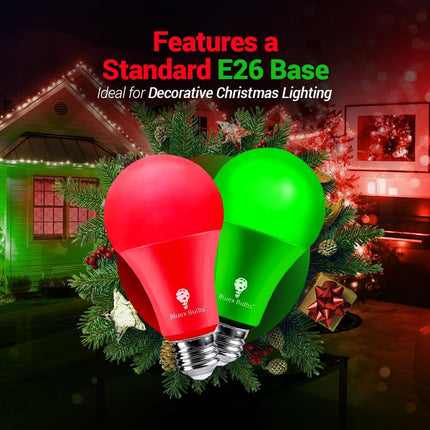 4 Pack BlueX LED A21 Red Green Light Bulbs - 15W (120Watt Equivalent) - E26 Base Red Green LED Red Bulb, Party Decoration, Porch, Home Lighting, Holiday Lighting