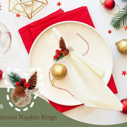 12 Pieces Christmas Napkin Rings - Thanksgiving Napkin Holders Set of 12 Rustic Wreath Napkin Rings for Xmas
