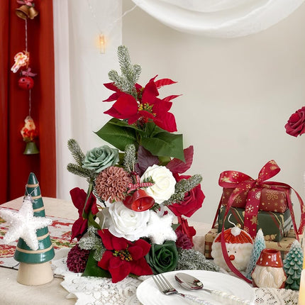 Artificial Flower Box Set Christmas red Themed Floral Decorations，Silk Fake Flowers for DIY Centerpieces Cake Decorations, Xmas Wreath Floral Arrangements Party (Merry Christmas Red)